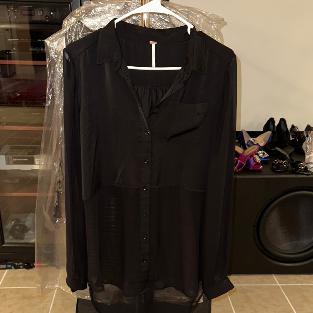 Free people Black Sheer Blouse